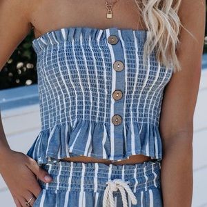 Vici blue striped smocked crop top